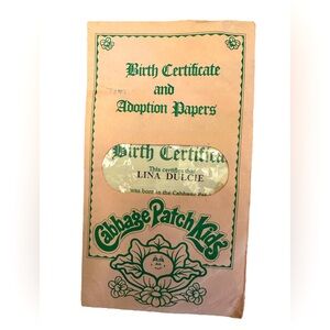 Original 1982 Cabbage Patch Doll Birth Certificate & Adoption Papers
